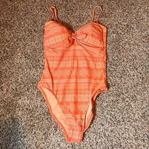 Robin Piccone Orange One‎ Piece Swimsuit Size 8 Floral Print Tie Front Women's